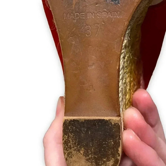 Free People Glorieta Red Suede Leather Espadrille Wedges Rainbow Ombre Size 37 - Picture 11 of 11